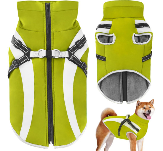 Водонепроникне пальто для собак Oslueidy зі шлейкою, зелене (3193)