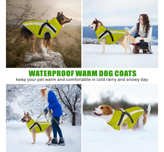 Водонепроникне пальто для собак Oslueidy зі шлейкою, зелене (3193)