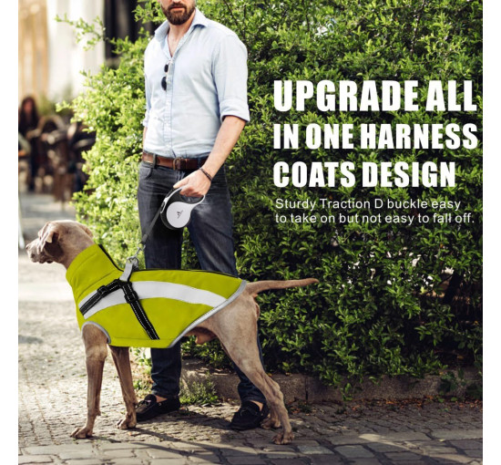 Водонепроникне пальто для собак Oslueidy зі шлейкою, зелене (3193)