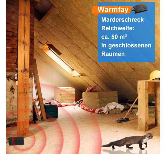 Warmfay Ультразвуковий відлякувач куниць A4208 з вилкою та ефектом запобігання звикання для 50 м², чорний (5076)