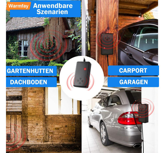 Warmfay Ультразвуковий відлякувач куниць A4208 з вилкою та ефектом запобігання звикання для 50 м², чорний (5076)