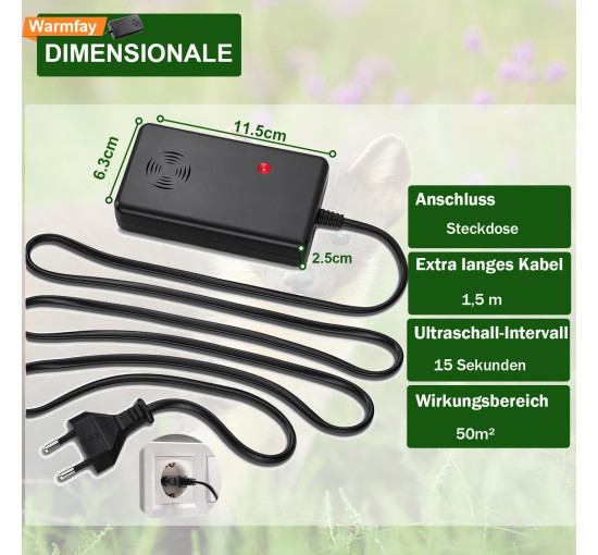 Warmfay Ультразвуковий відлякувач шкідників FEI-A4208, 230 В, чорний (5032)