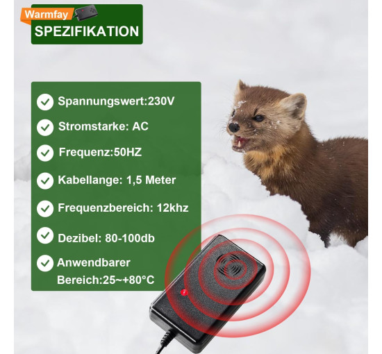 Warmfay Ультразвуковий відлякувач шкідників FEI-A4208, 230 В, чорний (5032)