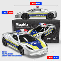Автомобиль Muakiz с дистанционным управлением для детей, 2,4 ГГц, с перезаряжаемой батареей и полицейской мигалкой, серебристый (my-13113)