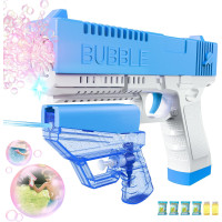 Пістолет для мильних бульбашок Tecnock, 2 в 1 пістолет для мильних бульбашок з підсвічуванням та розчином для мильних бульбашок, синій (my-13139)