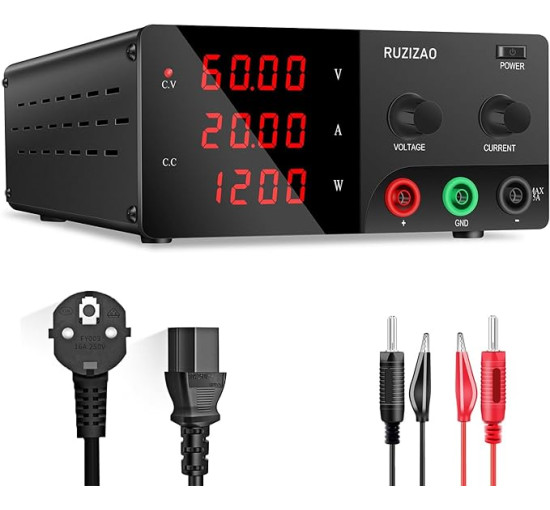 Настільне джерело живлення RUZIZAO Змінне (0–60 В, 0–20 А) Високопотужне джерело живлення постійного струму потужністю 1200 Вт (my-1020)