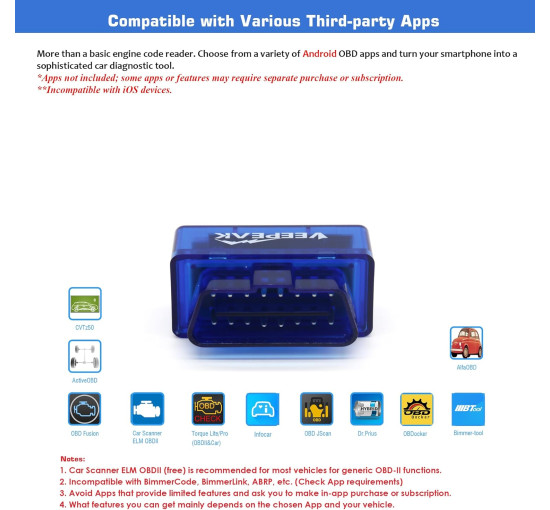 Сканер Bluetooth Veepeak VP11 Mini OBD II (my-17181)