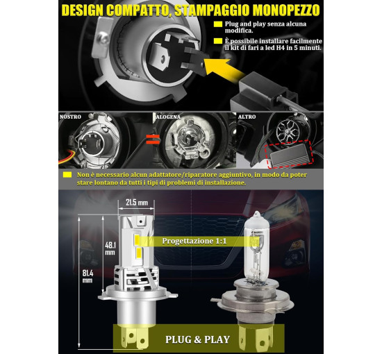 Світлодіодна лампа для автомобільних фар XELORD H4 6500K 60 Вт 2 лампи (my-17188)