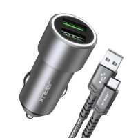 Автомобильное зарядное устройство 36 Вт JSAUX Metal Dual QC 3.0 с кабелем USB-C 3,3 фута (my-12102)