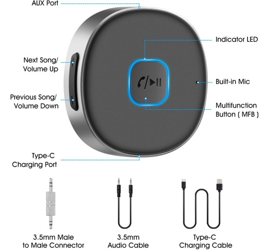 Портативний Bluetooth Aux-приймач 3,5 мм LAICOMEIN чорний (my-9101)