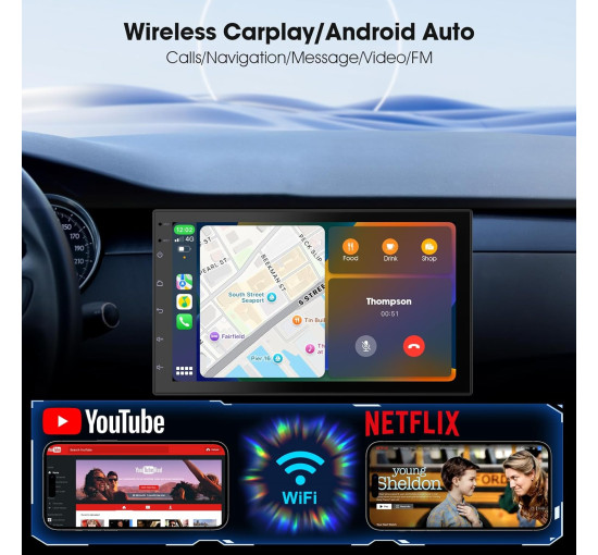 Бездротовий екран CarPlay для автомобіля та головного пристрою Android Auto Haudio 2+32G чорний (my-18101)