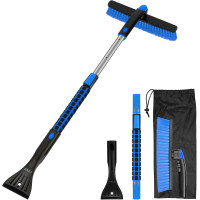 Щітка з довгою ручкою для чищення від снігу COFIT 92 см, висувний скребок для льоду 2 в 1 для лобового скла, синій (my-15083)