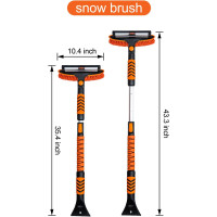 Висувна щітка для прибирання снігу з автомобілів KOKKING 43-дюймова та скребок для льоду, поворотна головка на 180°, пінопластова ручка, помаранчевий (my-15075)