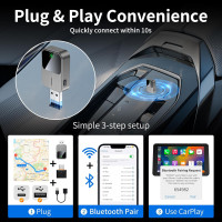 Бездротовий адаптер SOSECCE, перетворює дротове підключення Apple CarPlay на бездротове, білий (my-17129)