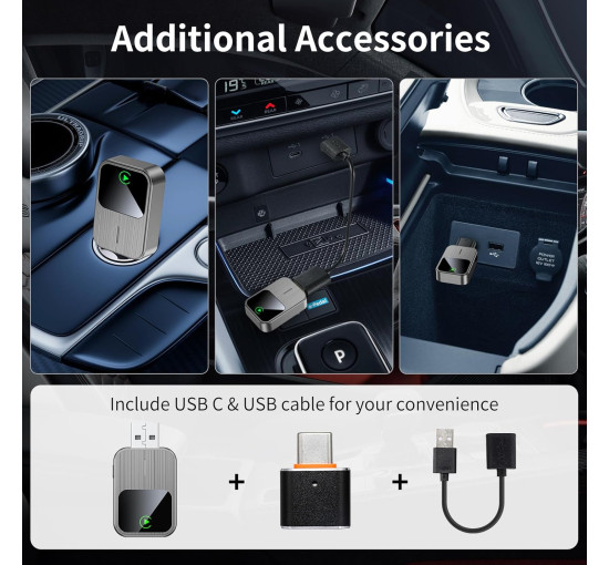 Бездротовий адаптер SOSECCE, перетворює дротове підключення Apple CarPlay на бездротове, білий (my-17129)