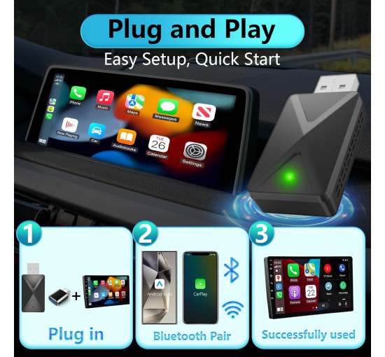 Бездротовий Bluetooth-адаптер 2-в-1 CarPlay для iPhone та Android Auto (my-17127)