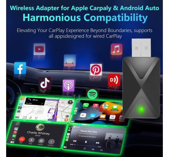 Бездротовий Bluetooth-адаптер 2-в-1 CarPlay для iPhone та Android Auto (my-17127)