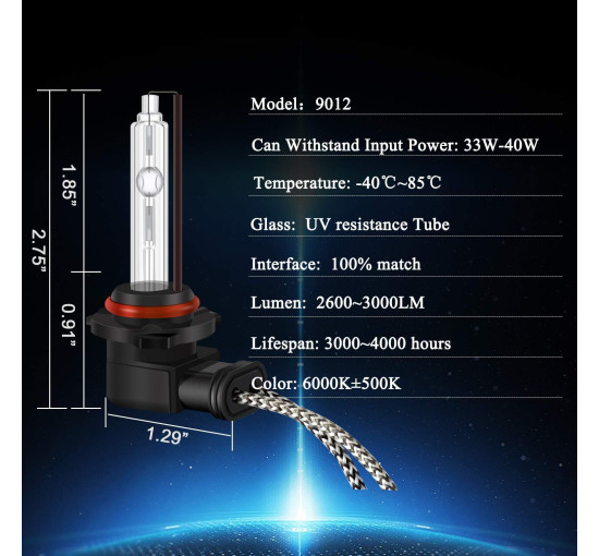 Ксенонові лампи для фар DZG HIR2 HB3 HB4 9012 9005 9006 HID 35 Вт 6000К, 3000 Lumen, білий (my-12002)