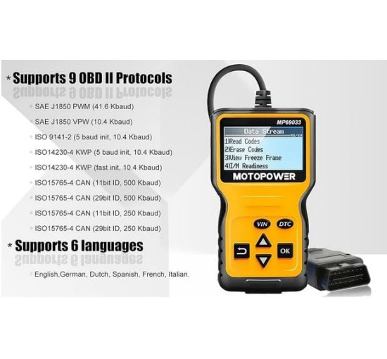 Автомобільний сканер MOTOPOWER MP69033 зчитувач кодів CAN OBD2 несправностей двигуна, жовтий (my-2065)