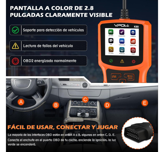 Зчитувач кодів сканера OBD2 VPOW K88 PRO для всіх автомобілів з OBDII (Orange) (my-042)