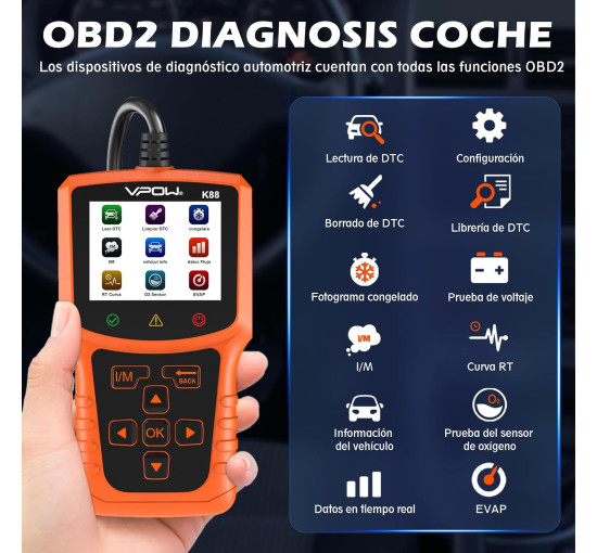 Зчитувач кодів сканера OBD2 VPOW K88 PRO для всіх автомобілів з OBDII (Orange) (my-042)