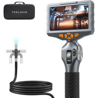 Инспекционная камера Teslong 8.5MM, 5-дюймовая шарнирная эндоскопическая камера IPS с двухсторонним шарнирным зондом, 5-футовая бороскопическая камера с подсветкой, аккумулятор 3000 мАч (my-9003)