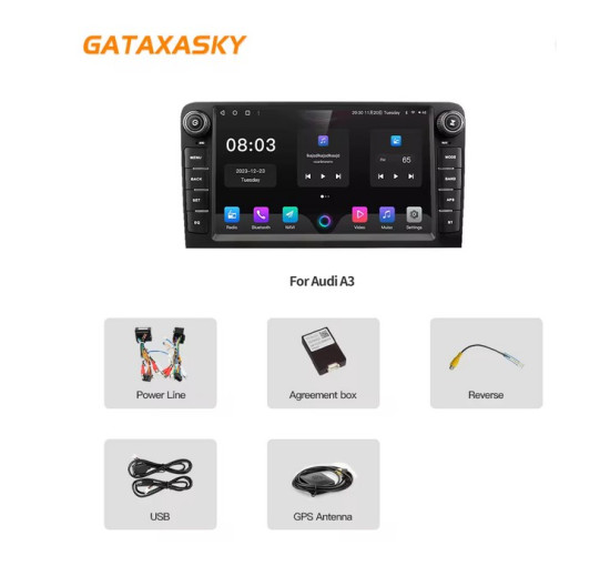 Автомобильная магнитола с беспроводной связью CarPlay, Android 12, для Audi A3 8P S3 2003-2012 RS3 Sportback с GPS-навигацией и аудиосистемой (my-17095)