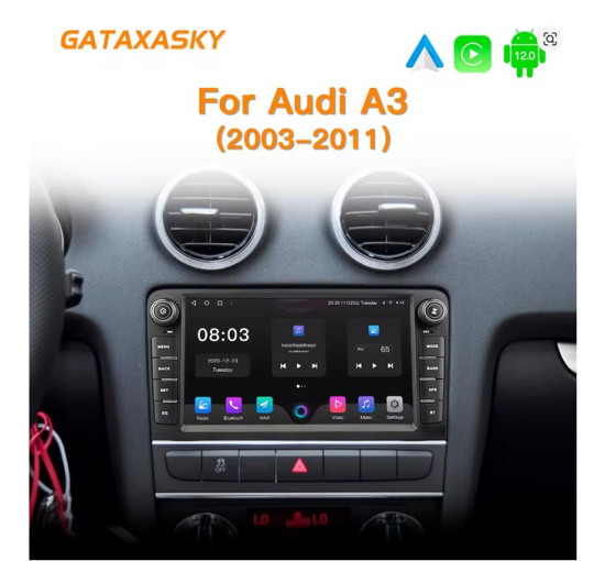 Автомобильная магнитола с беспроводной связью CarPlay, Android 12, для Audi A3 8P S3 2003-2012 RS3 Sportback с GPS-навигацией и аудиосистемой (my-17095)