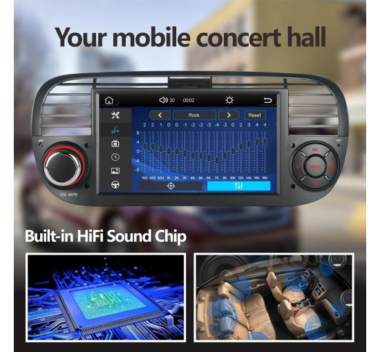 Автомобильная магнитола YZKONG ‎ H-7027 для Fiat 500 2007-2015 с беспроводным Carplay, Android Car, 7-дюймовым сенсорным экраном (my-17049)
