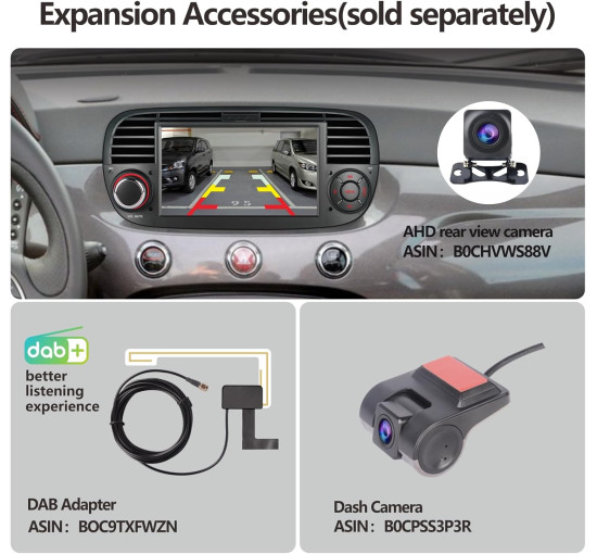 Автомобильная магнитола YZKONG ‎ H-7027 для Fiat 500 2007-2015 с беспроводным Carplay, Android Car, 7-дюймовым сенсорным экраном (my-17049)