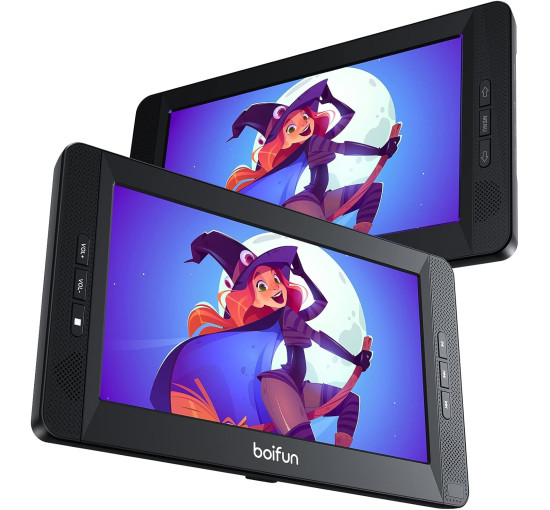 Автомобільний DVD-плеєр BOIFUN BFN-101 з 2 екранами 10,5 дюйми та акумулятором на 7 годин, портативний телевізор, кріплення на підголовник (my-18005)