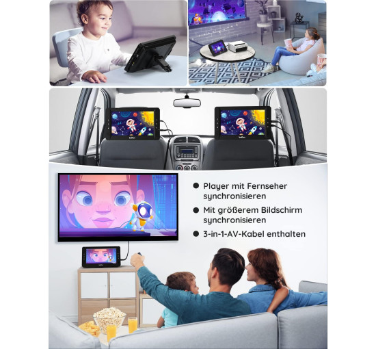 Автомобільний DVD-плеєр BOIFUN BFN-101 з 2 екранами 10,5 дюйми та акумулятором на 7 годин, портативний телевізор, кріплення на підголовник (my-18005)