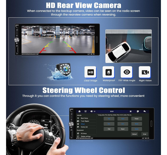 Автомобільна стереосистема 1 Din із бездротовим CarPlay Android Auto 6,9-дюймовим HD IPS сенсорним екраном (my-18102)