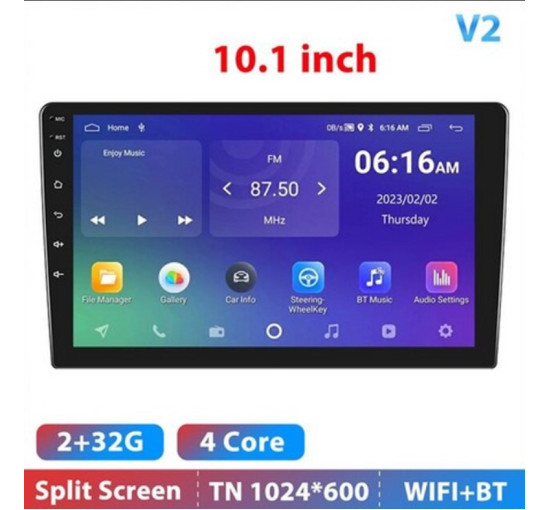 Магнитола автомобильная 2-Din с сенсорным экраном 10,1" Podofo V2 Android 10GPS/Bluetooth/Wi-Fi, 2/32 Гб (my-18130)