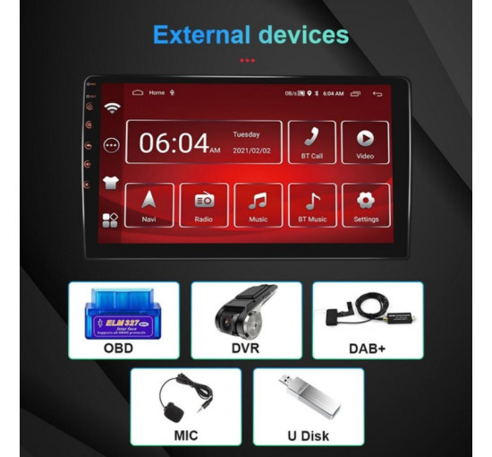 Магнитола автомобильная 2-Din с сенсорным экраном 10,1" Podofo V2 Android 10GPS/Bluetooth/Wi-Fi, 2/32 Гб (my-18130)