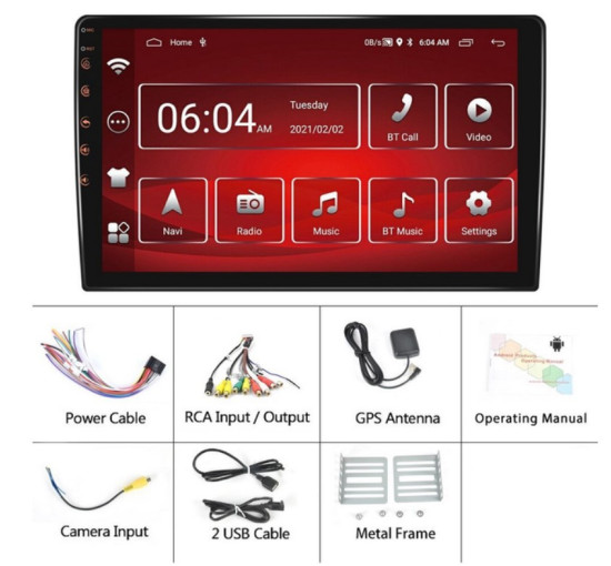 Магнитола автомобильная 2-Din с сенсорным экраном 10,1" Podofo V2 Android 10GPS/Bluetooth/Wi-Fi, 2/32 Гб (my-18130)