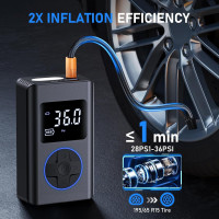 Портативний повітряний компресор для накачування шин JUSUOX повітряний насос для автомобіля велосипеда мотоцикла з манометром світлодіодний ліхтар синій (my-17064)