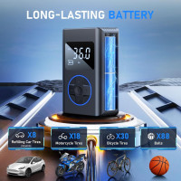 Портативний повітряний компресор для накачування шин JUSUOX повітряний насос для автомобіля велосипеда мотоцикла з манометром світлодіодний ліхтар синій (my-17064)