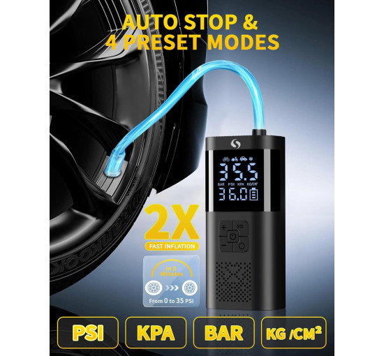 Повітряний портативний компресор для накачування шин SERVOMASTER SM02 з манометром що працює від акумулятора 12 В (my-17207)