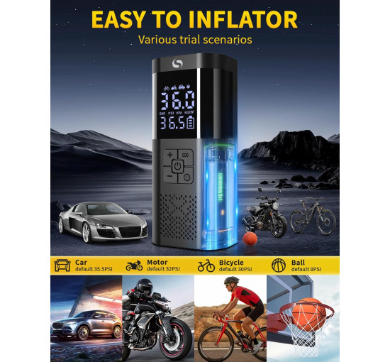 Повітряний портативний компресор для накачування шин SERVOMASTER SM02 з манометром що працює від акумулятора 12 В (my-17207)