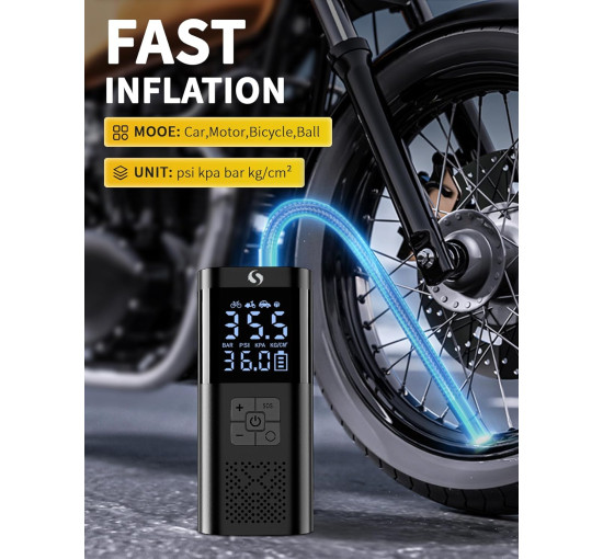 Повітряний портативний компресор для накачування шин SERVOMASTER SM02 з манометром що працює від акумулятора 12 В (my-17207)