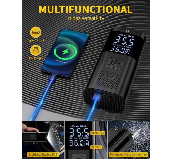 Повітряний портативний компресор для накачування шин SERVOMASTER SM02 з манометром що працює від акумулятора 12 В (my-17207)