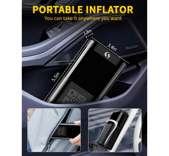 Повітряний портативний компресор для накачування шин SERVOMASTER SM02 з манометром що працює від акумулятора 12 В (my-17207)