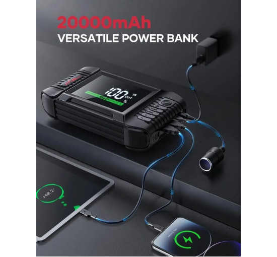 Пускозарядні пристрої jump starter FLYLINKTECH BD20 5000 А, 20000 мАг з повітряним компресором, 160 Вт (my-17086)