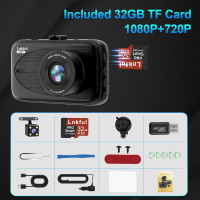 Видеорегистратор Lnkful Dashcamsр A25P 1080P, IPS-экран, парковочный монитор, передняя и задняя камера с картой памяти 32 ГБ (my-9054)