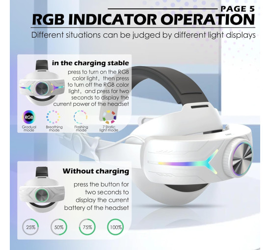 Ремень Eyglo RGB для головы с аккумулятором 8000 мАг Meta Quest 3, быстрая зарядка (my-3069)