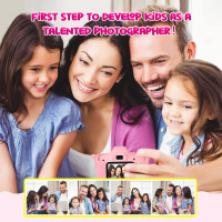Детская цифровая камера-фотоаппарат ASTGMI C3Pro для малышей с SD-картой 32 ГБ и силиконовым чехлом, розовый (my-057pink)