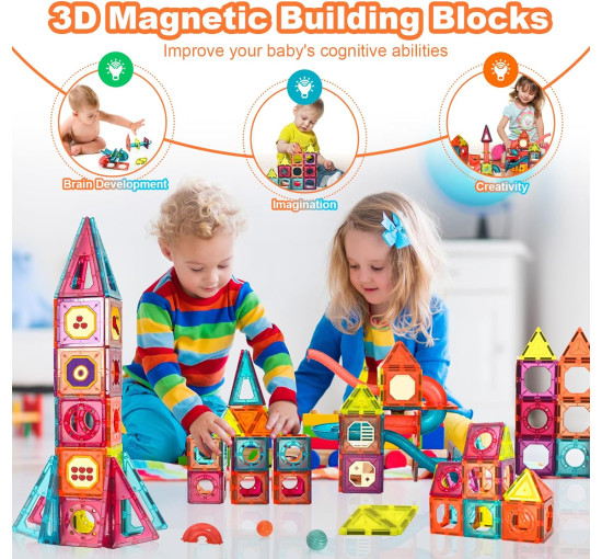 Обучающий конструктор - Магнитные строительные блоки Beeyouk 107 магнитных деталей, подарок для детей 3-8 лет (my-2038)