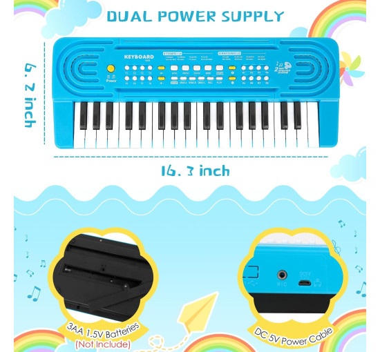 Детское портативное музыкальное пианино Shayson с микрофоном для детей 3-12 лет, синий цвет (my-2075)
