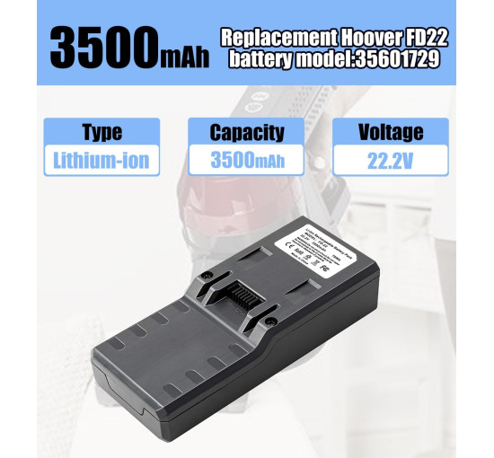 Змінний акумулятор Remate FD22 ємністю 3500 мАг для моделі Hoover 35601729 B001 (my-17176)